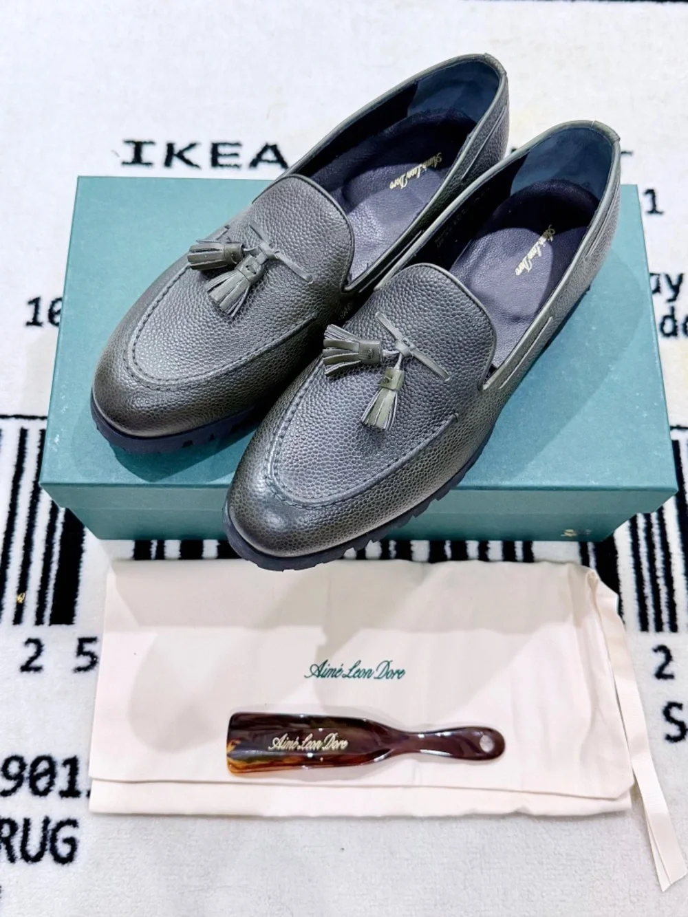 Aime Leon Dore Grainy Leather Chicco Riso Green Tassel Loafers